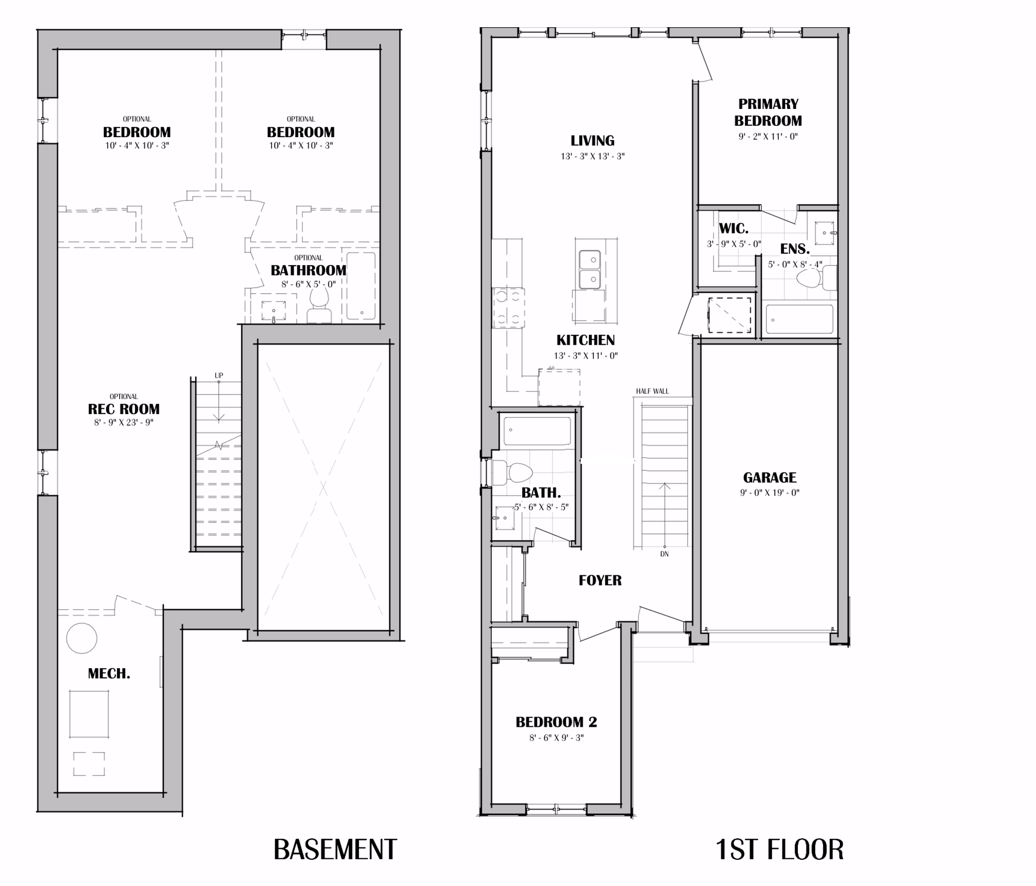 Alder basement and first-floor plan drawing.