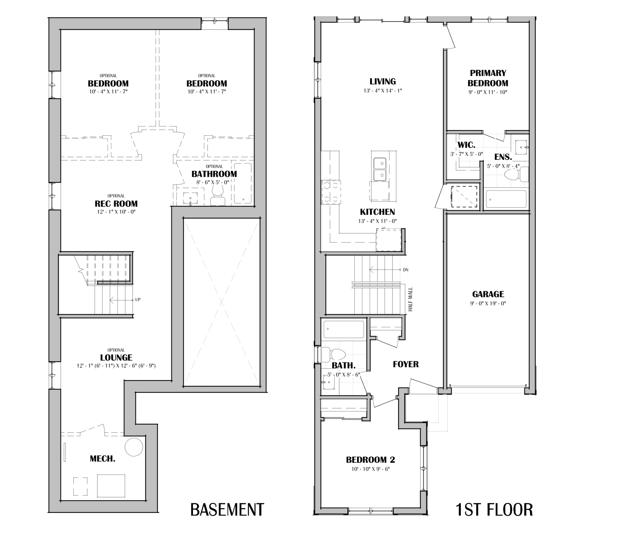 Birch basement and first-floor plan drawing.