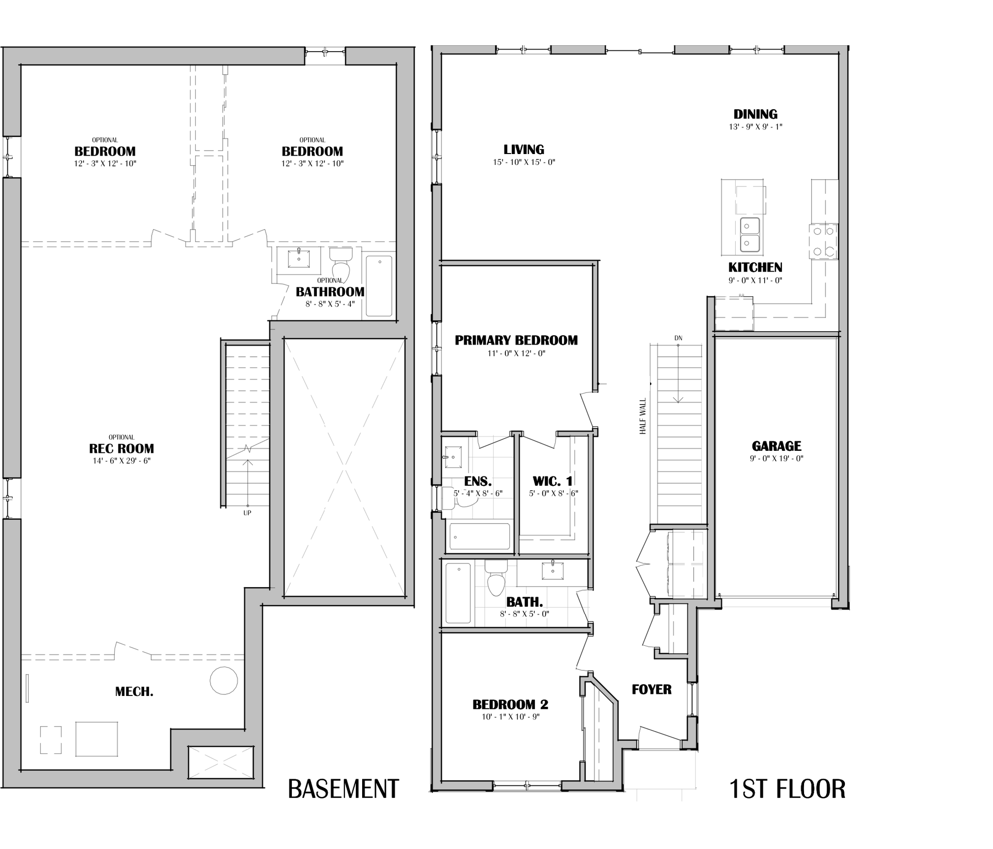 Sycamore basement and first-floor plan drawing.