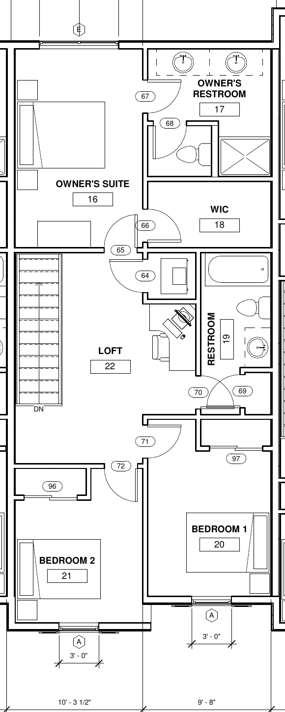 Second floor plan of The Lope at Aurora Oaks, with the owner's suite and bedrooms.